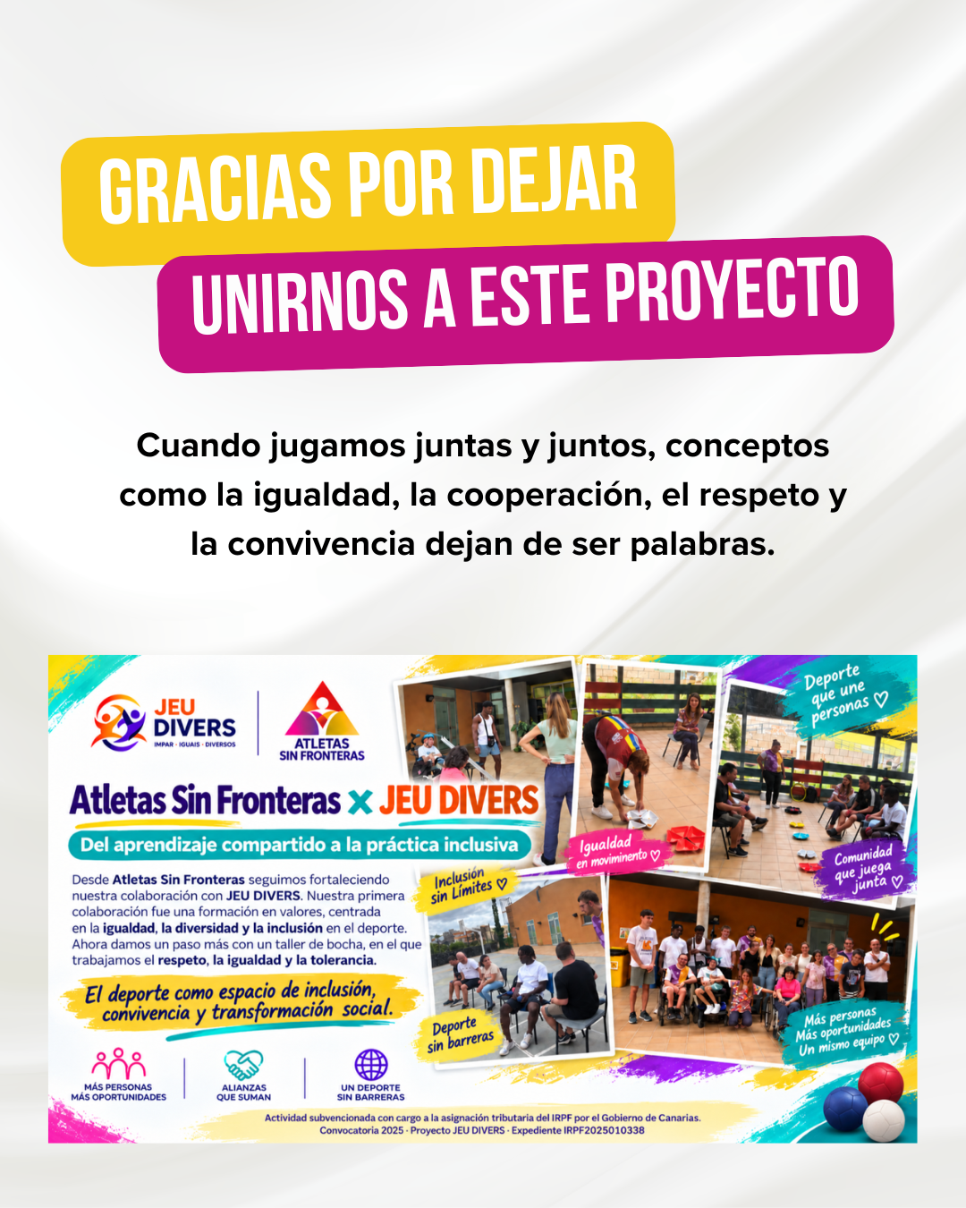Aprendizajes de la colaboración entre Atletas Sin Fronteras y JEU DIVERS.